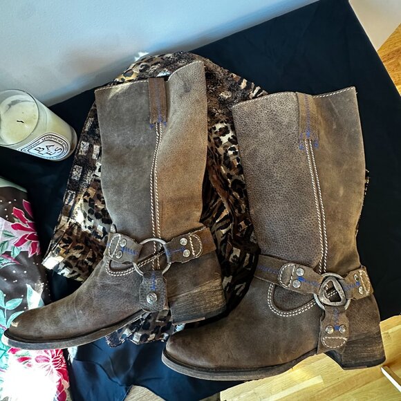 Bed Stu WMNS 8.5 Opal Brown Leather harness Boots distressed trend western boho - Picture 7 of 13